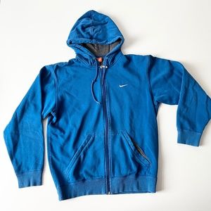 Vintage Nike Zip-Up Hoodie Sweater 90s Blue Embroidered Mini Swoosh Oversized